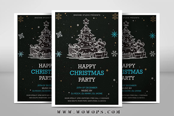 黑色手绘时尚圣诞节促销活动海报设计1