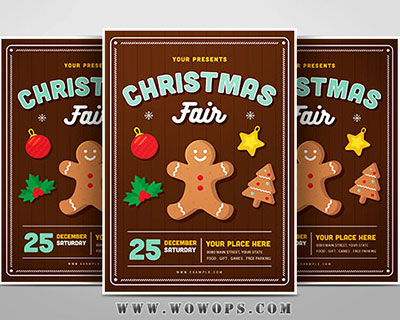 圣诞节卡通姜饼人背景促销活动海报设计