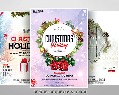 3款时尚圣诞快乐海报设计模板