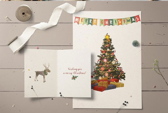怀旧复古冬季圣诞树铃铛礼物糖果等装饰元素下载