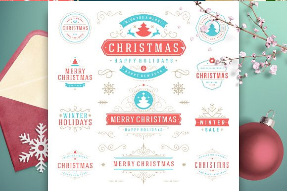 小清新时尚圣诞节贺卡卡片标签徽章设计2