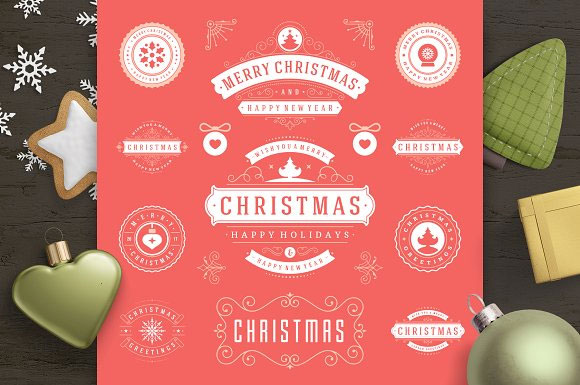 小清新时尚圣诞节贺卡卡片标签徽章设计9