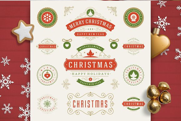 小清新时尚圣诞节贺卡卡片标签徽章设计8