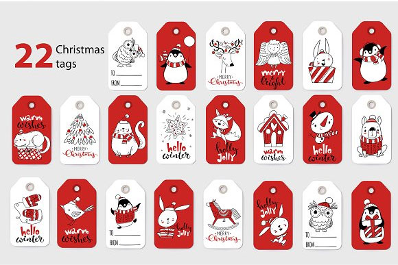 卡通可爱圣诞节动物形象标签卡片设计素材8