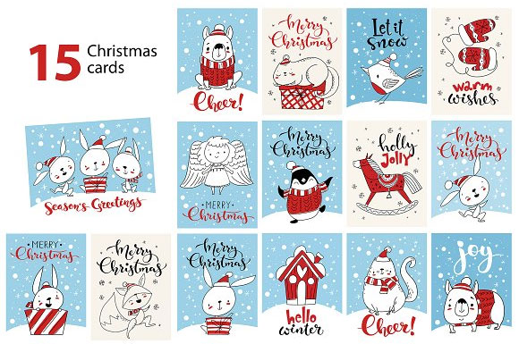 卡通可爱圣诞节动物形象标签卡片设计素材7