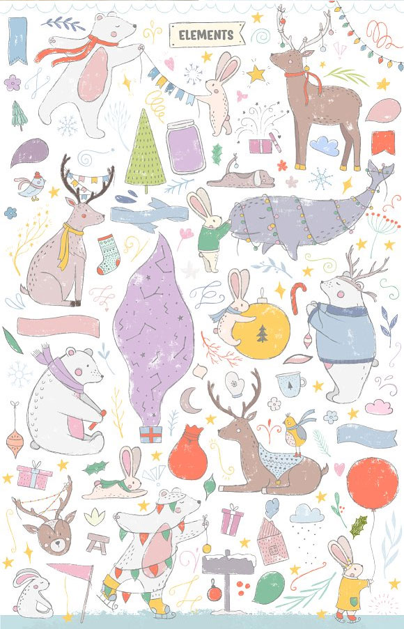 卡通圣诞冬季派对装饰元素可爱动物素材4