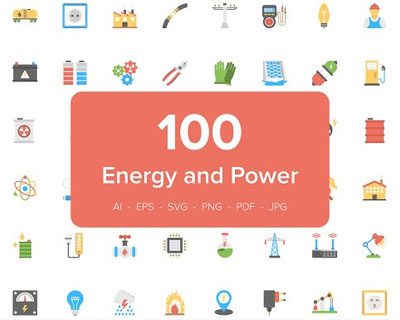 100款能源电力平面图标素材