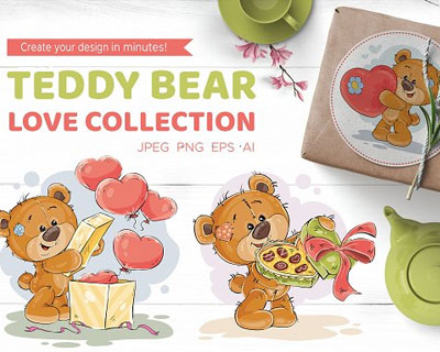 卡通可爱情人节泰迪熊玩具动物装饰素材
