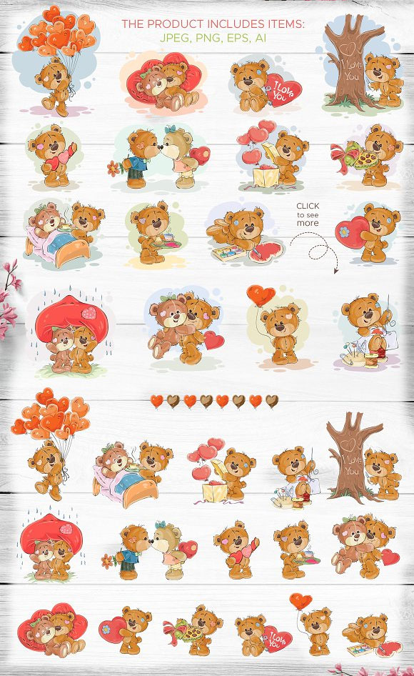 卡通可爱情人节泰迪熊玩具动物装饰素材4