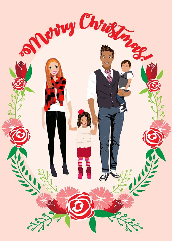 圣诞节卡通全家福家庭肖像设计素材3