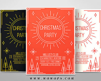 简约时尚3色手绘线条圣诞节海报设计