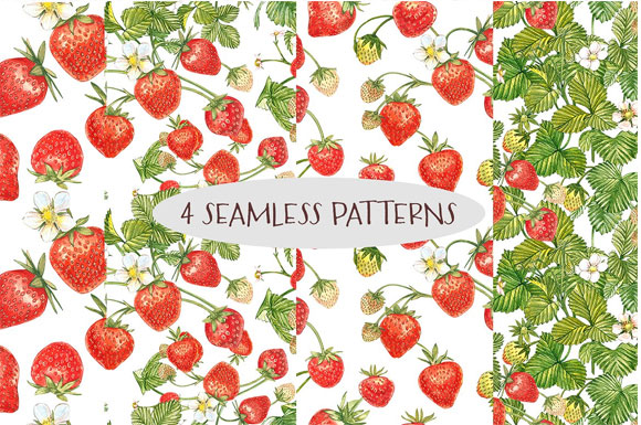 水彩手绘新鲜水果植物草莓插画素材6