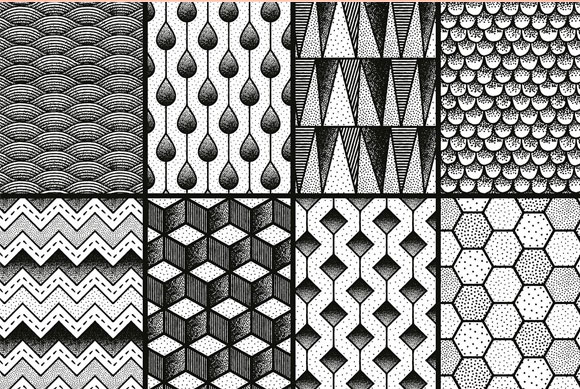 手绘黑白几何无缝艺术背景装饰素材下载7