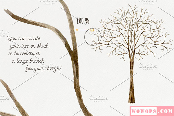 手绘水彩树枝树干素材下载5
