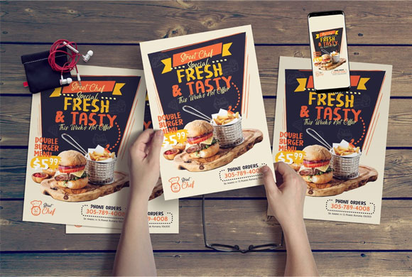 快餐餐厅汉堡促销美食宣传海报设计2