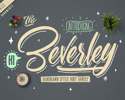 Beverley时尚英文字体+矢量涂鸦装饰元素下载