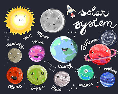 卡通可爱星球星系北斗七星装饰素材