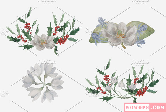 水彩手绘植物花卉花环素材下载7