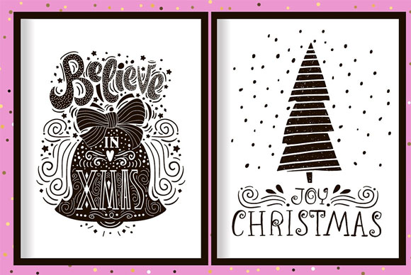 圣诞节手绘图案装饰印花标签素材2