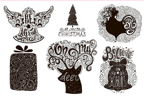 圣诞节手绘图案装饰印花标签素材5