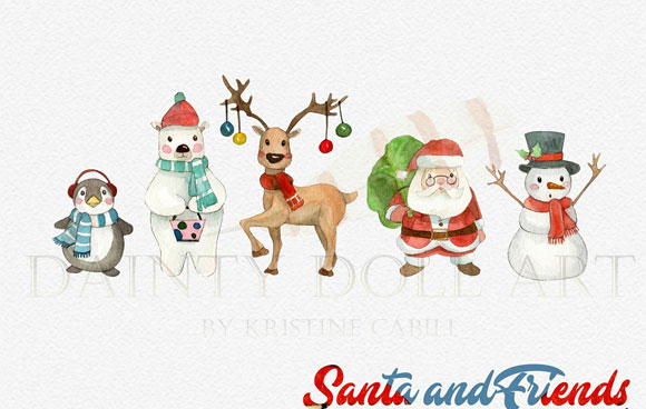 可爱手绘圣诞老人雪人节日装饰图案素材3