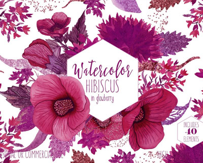 葡萄酒红色热带花卉图形素材下载