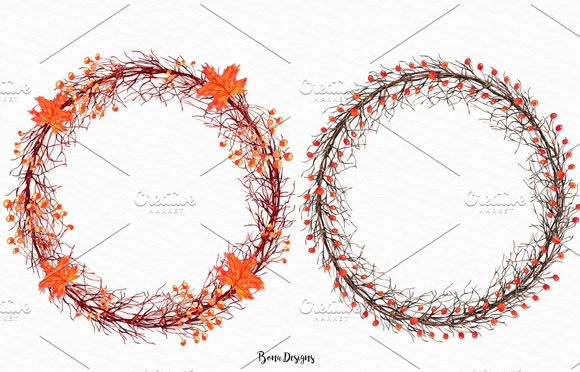 水彩秋天花环装饰素材下载3