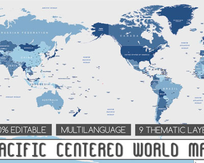 太平洋中心世界地图矢量素材下载