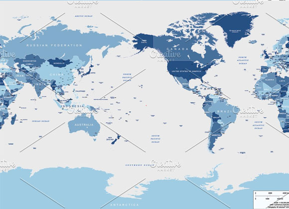 太平洋中心世界地图矢量素材下载2