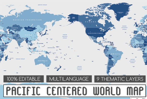 太平洋中心世界地图矢量素材下载1