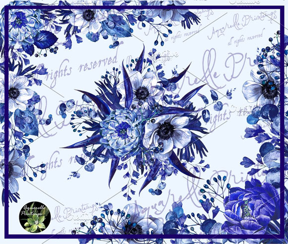 水彩蓝色花卉印花装饰图案素材下载3