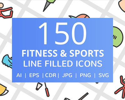150款健身体育填补线图标素材下载