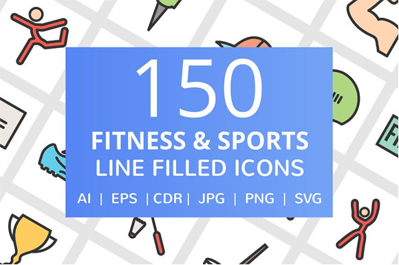 150款健身体育填补线图标素材下载1