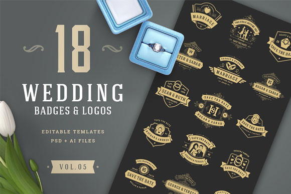 时尚唯美婚礼标志标签设计素材下载1