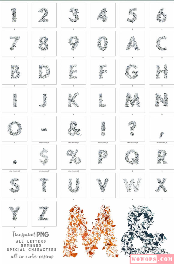 爆炸碎片三维立体字母符号素材下载