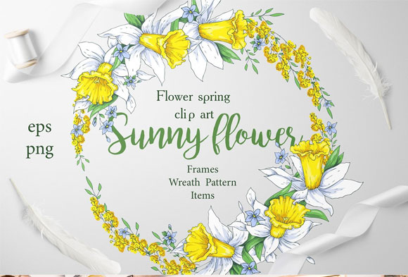 春天水仙花卉植物花环装饰花边素材下载1
