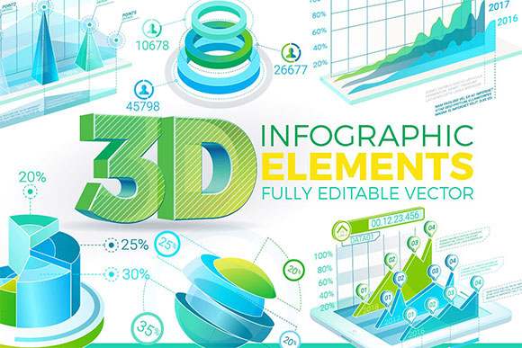 3D数据分析公司信息图表PPT元素下载1