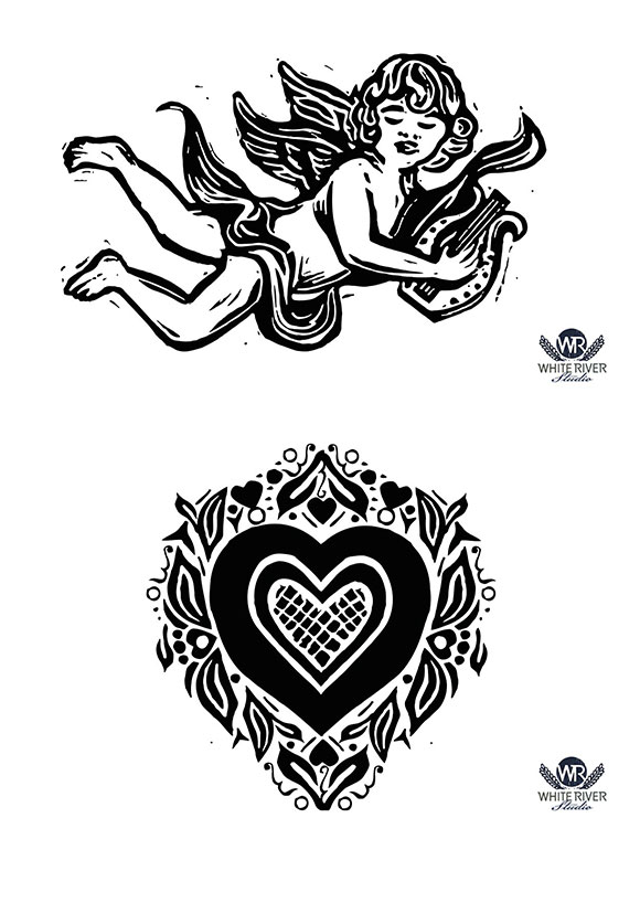 手绘情人节玫瑰头骨丘比特纹身图案素材下载4