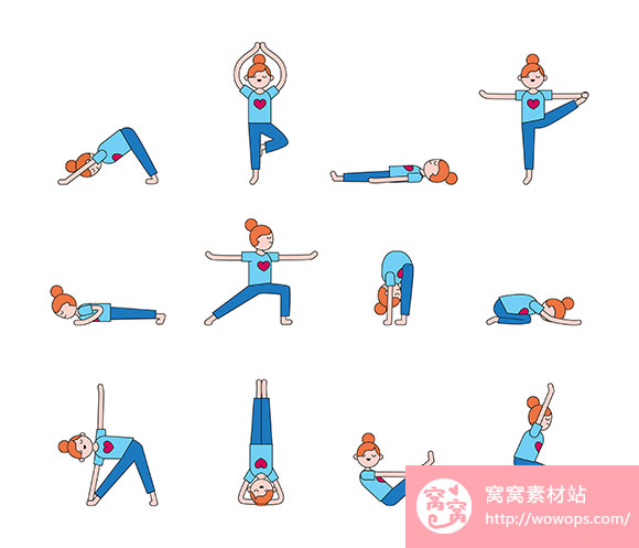 卡通女孩瑜伽练习动作素材下载2