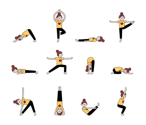 卡通女孩瑜伽练习动作素材下载1