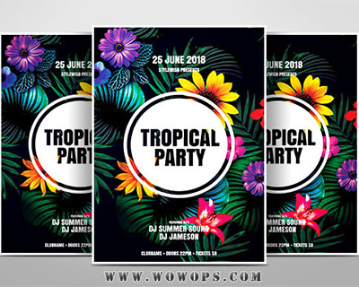 时尚创意热带植物派对海报设计模板