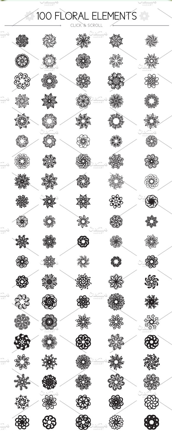 简约黑白手绘花卉花环装饰元素背景素材4