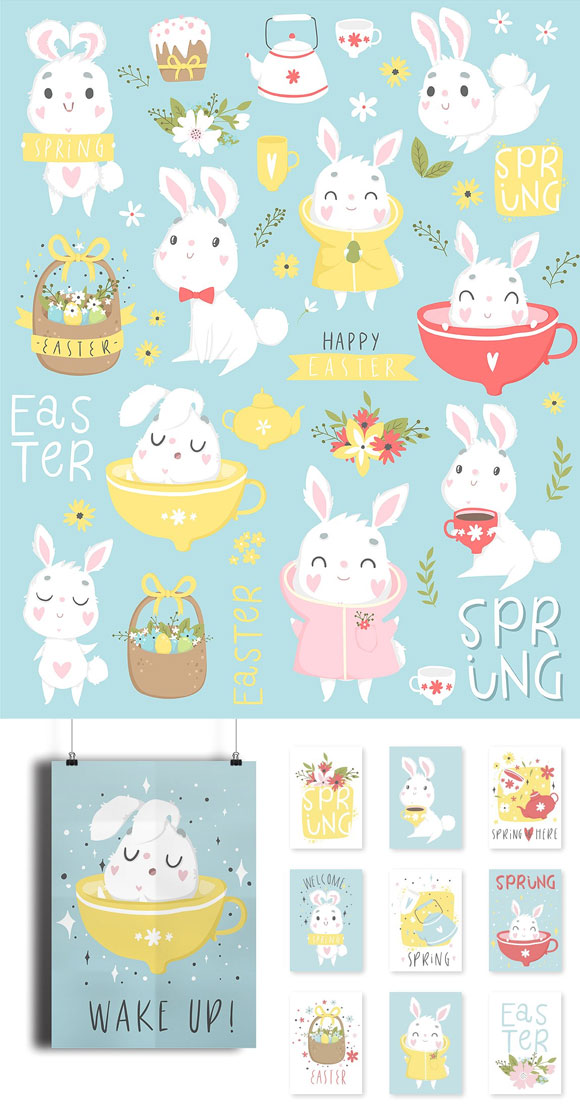 复活节卡通可爱兔子卡片吊牌素材下载2