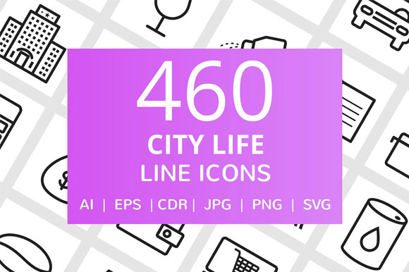 手绘线描城市生活图标符号素材下载1