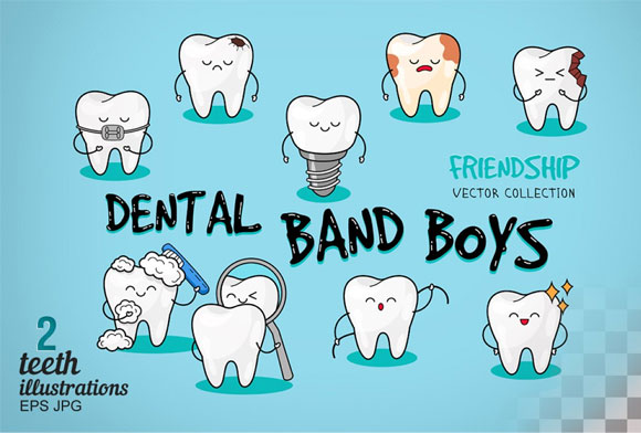 卡通可爱牙齿牙科海报设计插画素材1