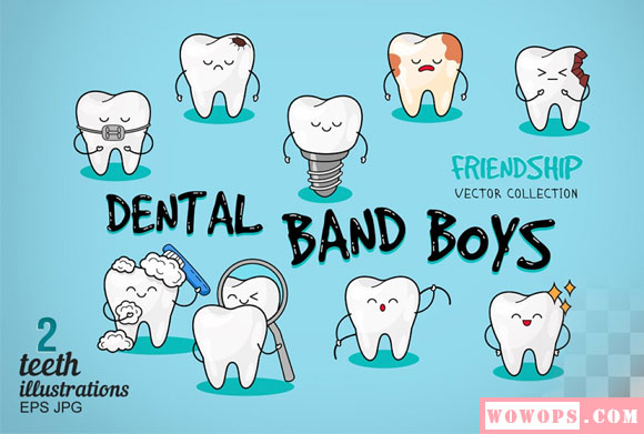 卡通可爱牙齿牙科海报设计插画素材2
