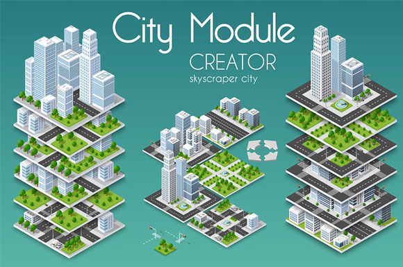 城市摩天大楼效果图概念插画素材下载1