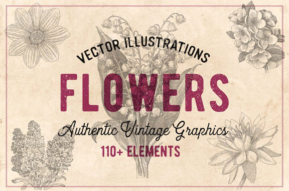 手绘复古花卉图案矢量素材下载1