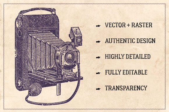 复古老式手绘摄影相机打字机刷子画笔素材下载2