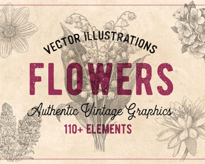 手绘复古花卉图案矢量素材下载